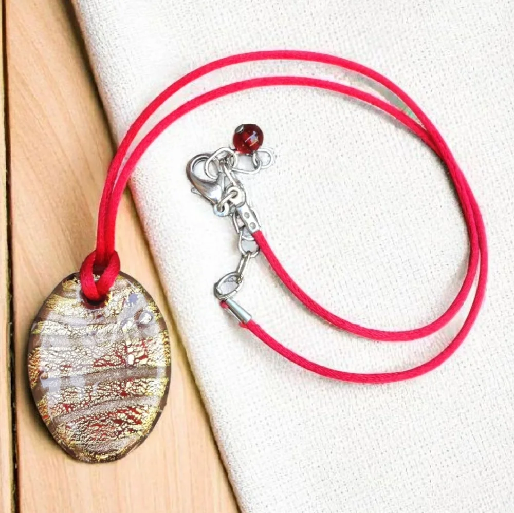 Vintage Foiled Dichroic Art Glass Pendant Necklace